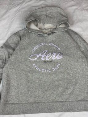 Aeropostale Gray Hoodie with Light Purple 'Aero' Chest Logo